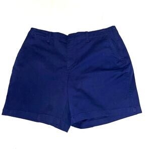 Lands' End Chino Shorts Women Sz 16‎ Navy Blue Mid Rise Cotton Spandex Stretch